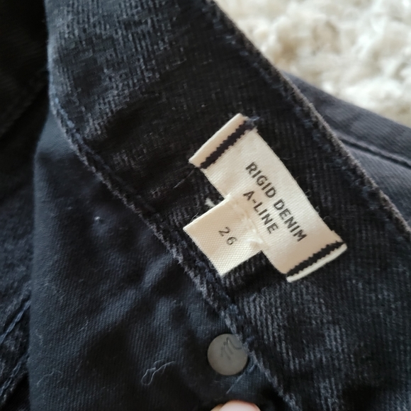 Madewell black Denim jean mini skirt rigid a lin frayed zipper 26 - Picture 4 of 4
